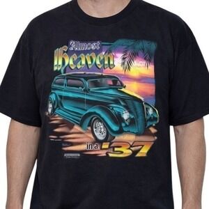 Vintage Lee T-Shirt Mens Large L Black Hot Rod Graphic Tee Made in USA 90s Car‎
